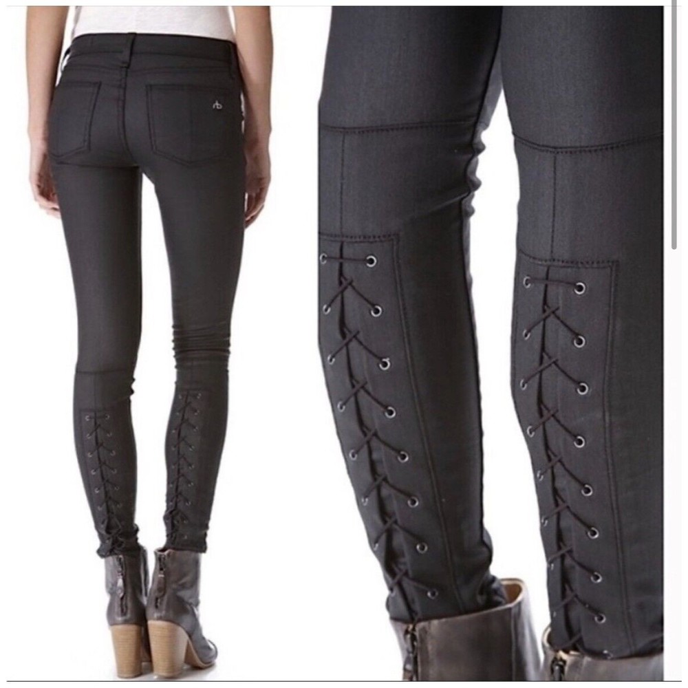 rag & bone Black Skinny Jeans with Lace-Up Detail